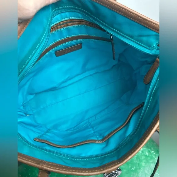 Michael Kors Teal and Brown Tote Bag - Picture 8 of 16